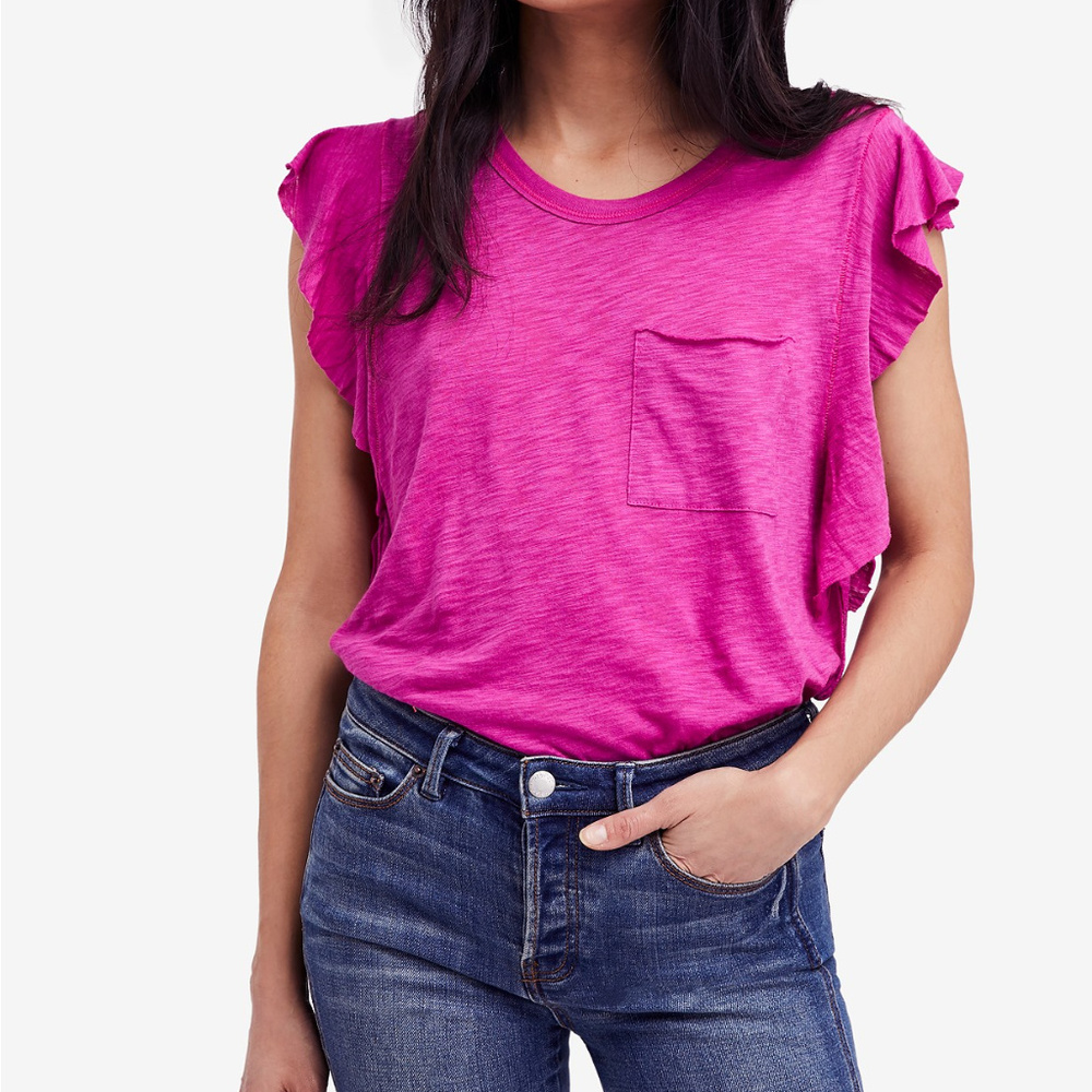 Free People So Easy Flutter-Sleeve T-Shirt - Pink
